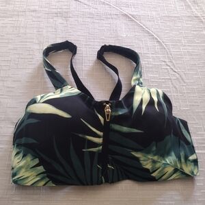 Victorias Secret Black Green Tropical Knockout Front Close Zip BRA Size 32D NWOT